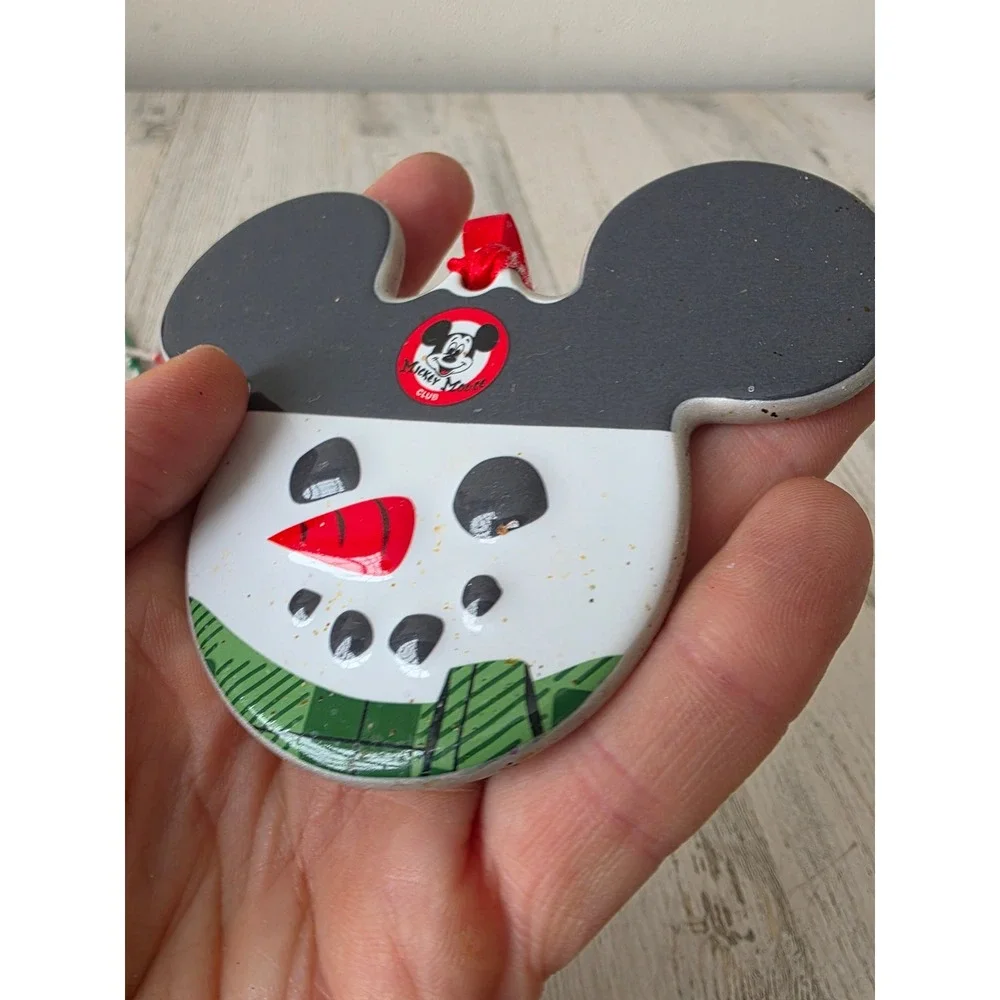 Vintage porcelain Mickey ears plaid ornament‎ Disney snowman Xmas tree